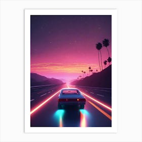 Retro Car On A Highway Art Print