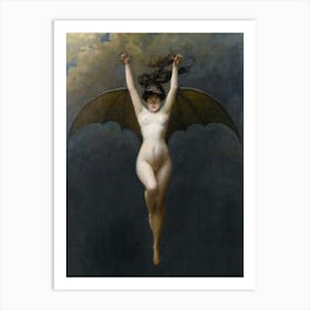 Nude Woman With Bat Wings, Bat Woman, Vintage Halloween Art, Dark Aesthetic Decor Art Print