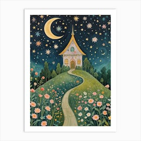 Whimsical House Under A Starry Sky Art Print