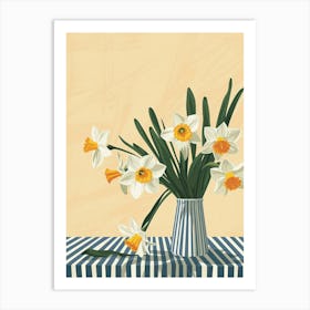 Daffodil Flowers On A Table   Contemporary Illustration 4 Art Print