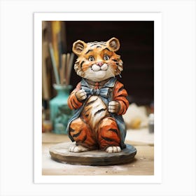Tiger Illustration Sculpting Watercolour 3 Art Print