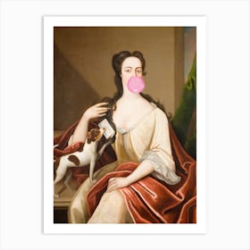 Renaissance Bubble Gum Portrait with Dog, Altered Art Art Print