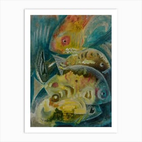 Coral Reef With 4 Fish, Nature Decor  Art Print