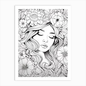 Floral Fine Line Face Drawing 2 Art Print