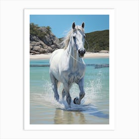A Horse Oil Painting In Whitehaven Beach, Australia, Portrait 3 Art Print