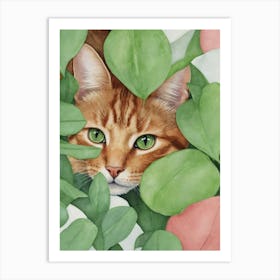 Cat In The Leaves Art Print