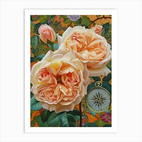 English Roses Painting Rose With A Compass 2 Art Print