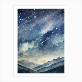 A Minimalist Depiction Of A Meteor Shower Streakin Art Print