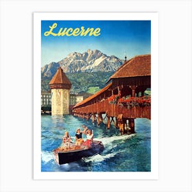 Lucerne, Chapel Bridge and Water Tower, Switzerland Art Print