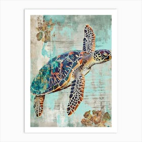 Floral Scrapbook Sea Turtle Colleage 2 Art Print