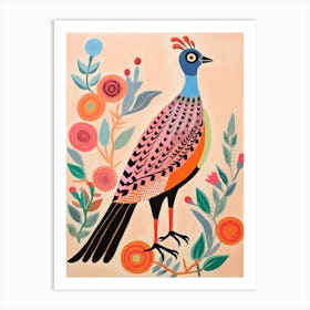 Pink Scandi Pheasant 6 Art Print
