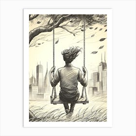 Moody Man on Swing Sketch 2 Art Print