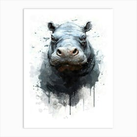 Aesthetic Abstract Watercolor Hippo Hippotamus Art Print