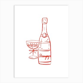 Champagne Bottle And Glass Art Print