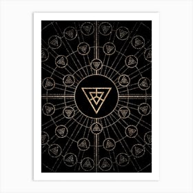 Geometric Glyph Radial Array in Glitter Gold on Black n.0291 Art Print