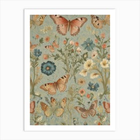 Butterflies And Flowers Style William Morris Art Print