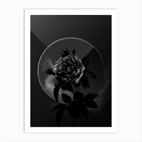 Shadowy Vintage Pink French Rose Botanical on Black with Gold Art Print