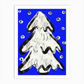 Christmas Tree And Snow (Blue) Art Print