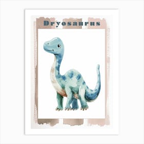 Blue Pastel Dryosaurus Dinosaur 1 Poster Art Print