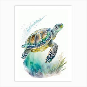 Foraging Sea Turtle, Sea Turtle Cute Neon 1 Art Print