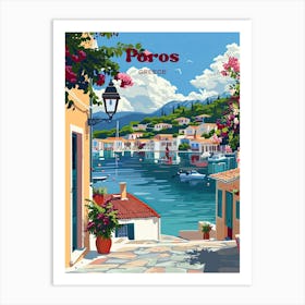 Poros Greece Island Digital Travel Illustration Art Print