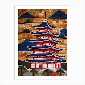 Japanese Pagoda, Japanese Quilting Inspired Art, 1502 Art Print