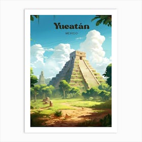 Yucatan Mexico Pyramid Travel Art Illustration Art Print