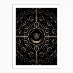 Geometric Glyph Radial Array in Glitter Gold on Black n.0444 Art Print