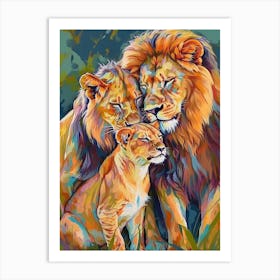 Southwest African Lion Family Bonding Fauvist Painting 1 Art Print