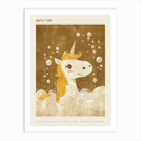 Unicorn In The Bubble Bath Mocha Muted Pastels 2 Poster Art Print
