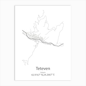 Teteven,Bulgaria Minimalist Map Art Print