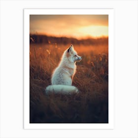 White Fox At Sunset. Generated AI. Art Print Art Print