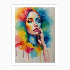 Girl With Colorful Hair Art Print