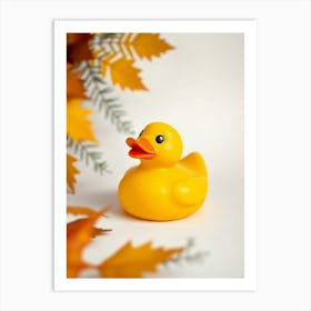 Rubber Duck In Autumn Leaves Art Print