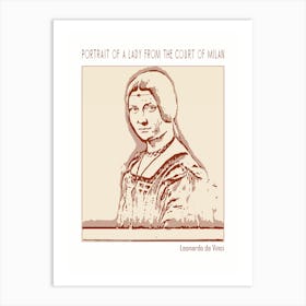 Line Art Minimalist – Portrait Of A Lady From The Court Of Milan – Leonardo Da Vinci 1 Art Print