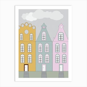 Colorful Houses Town Buildings Cartoon City Urban Art Print