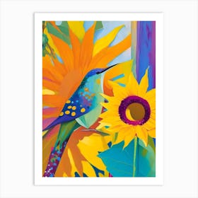 Hummingbird And Sunflower Abstract Still Life Art Print