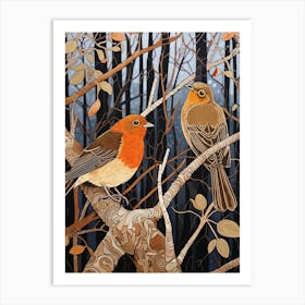 Art Nouveau Birds Poster Hermit Thrush 1 Art Print