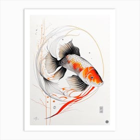 Kawarimono Kujaku Koi Fish Minimal Line Drawing Art Print