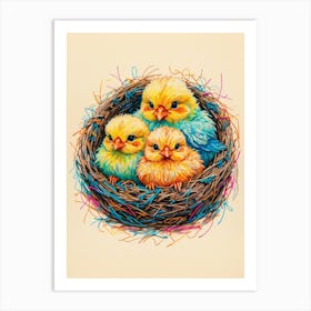 Three Chicks In A Nest Art Print