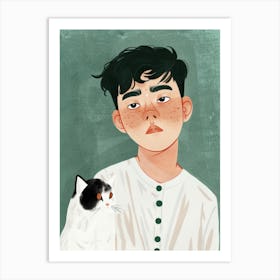 Boy With A Cat 2 Art Print