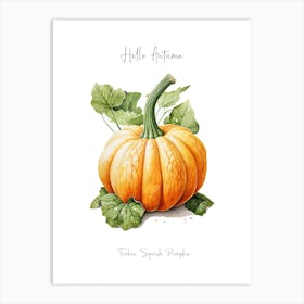 Hello Autumn Turban Squash Pumpkin Watercolour Illustration 2 Art Print