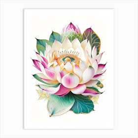 Lotus Flower Pattern Decoupage 3 Art Print