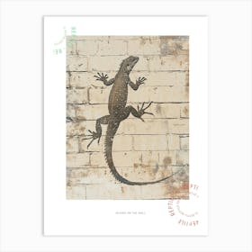 Iguana On A Brick Wall Realistic Illustration Poster Art Print