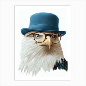 A Bald Eagle Wearing A Blue Bowler Hat And Glasses Poster