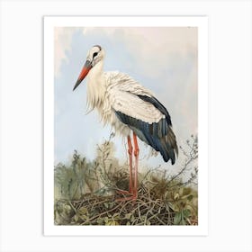 Stork Pastel Watercolour 4 Poster