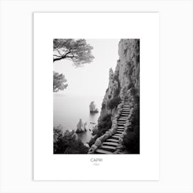 Poster Of Capri, Italy, Black And White Photo 1 Art Print