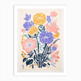 Colourful Flower Still Life Risograph Style 16 Art Print