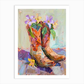Cowboy Boots And Wildflowers Prairie Trillium Art Print