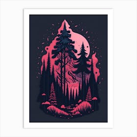 A Fantasy Forest At Night In Red Theme 27 Art Print